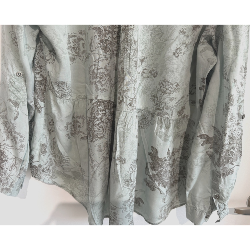 Vintage America Boho Peasant Tunic Top sage Floral Crochet Trim Cottagecore L - Picture 9 of 10